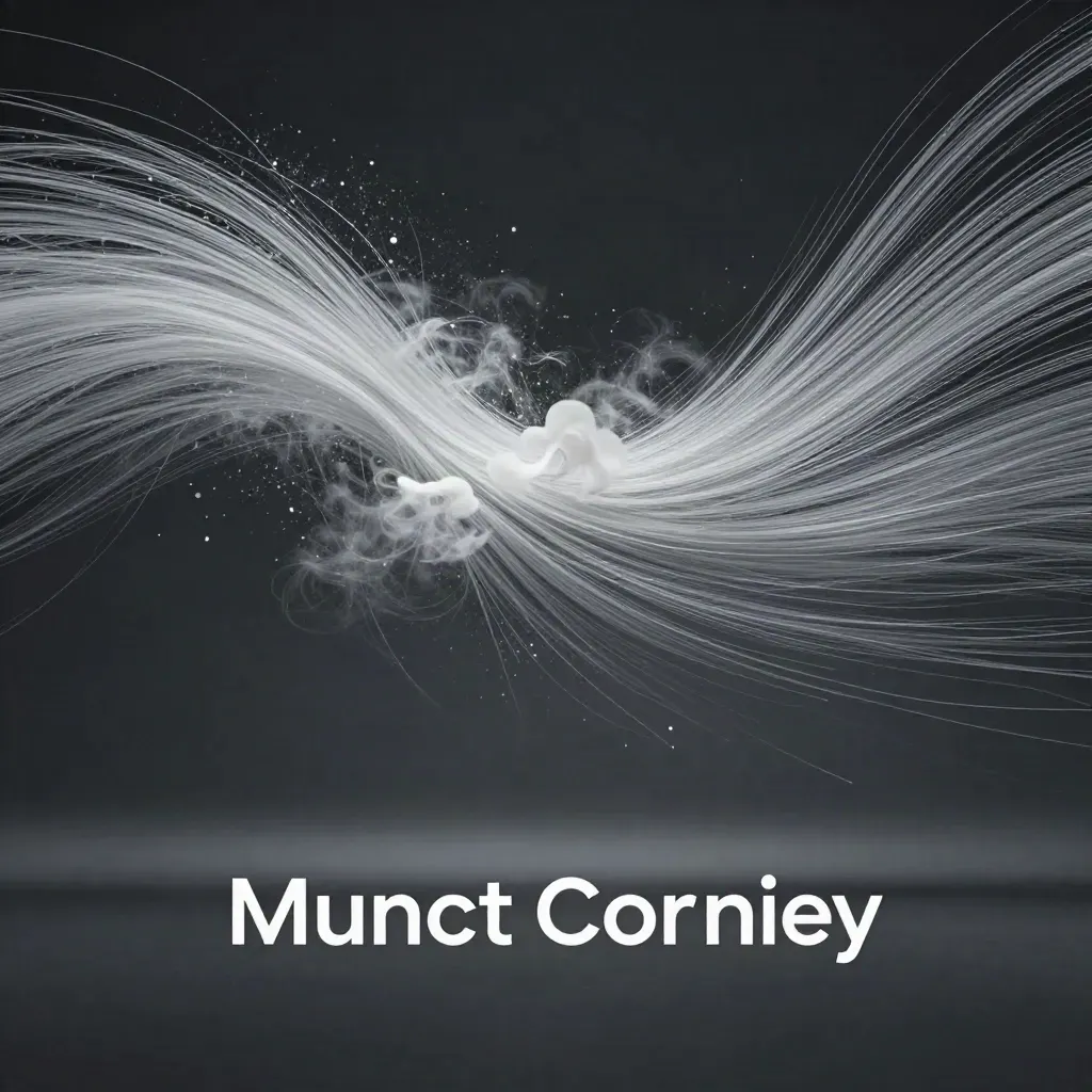 Silver particle streams bloom in graphite space with open copy room on one side.